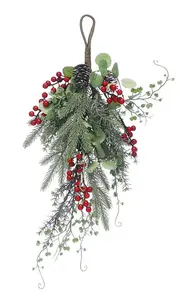 55cm Green Foliage and Red Berries Teardrop