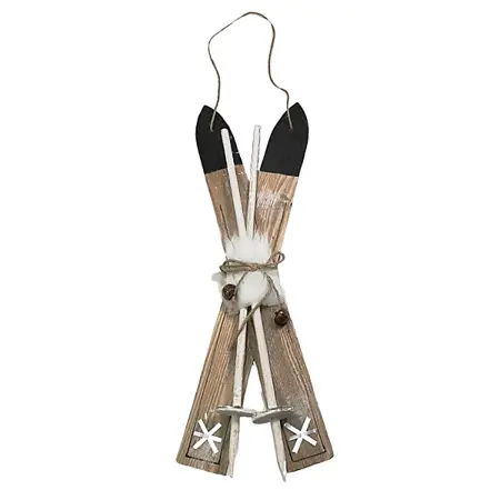 55cm White Wooden Skis - White Fur / Silver Bells - image 1
