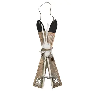 55cm White Wooden Skis - White Fur / Silver Bells - image 1