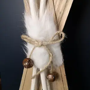 55cm White Wooden Skis - White Fur / Silver Bells - image 2