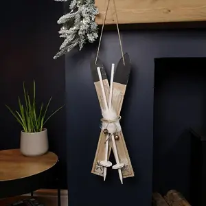 55cm White Wooden Skis - White Fur / Silver Bells - image 3