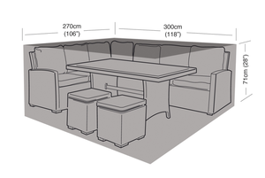 6–8 Seater Rectangular Corner Dining Set Cover – Waterproof Black (Large)