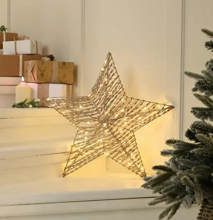 60cm Battery Operated Lit Champagne Gold Star