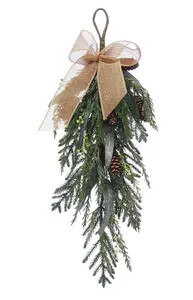 60cm Christmas Foliage Teardrop with Gold Bow