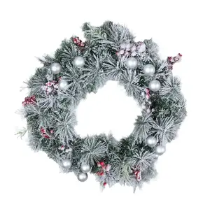 60CM Frosted Wreath w.Baubles 30L B/O LED Timer