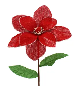 60cm Red Burlap Magnolia Artificial Christmas Stem