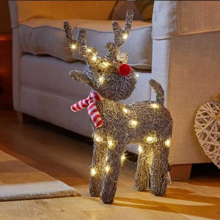68cm Sparkly Light Up Rattan Christmas Reindeer
