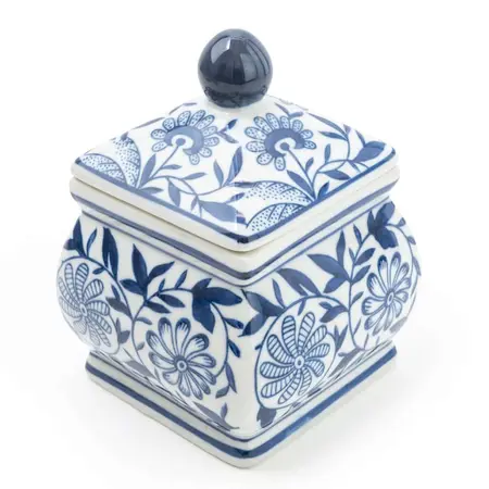 7” SMALL SQUARE GINGER JAR – BLUE/WHITE - image 1