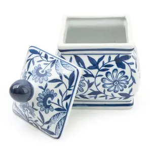 7” SMALL SQUARE GINGER JAR – BLUE/WHITE - image 2