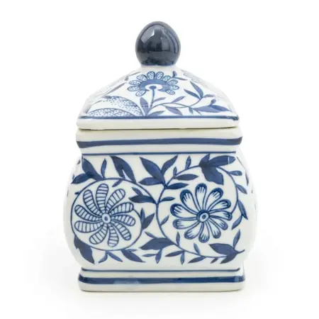7” SMALL SQUARE GINGER JAR – BLUE/WHITE - image 3