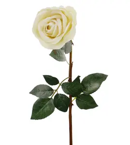73cm white frosted rose stem with frosted leaves
