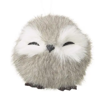 7cm Fluffy Grey Owl Christmas Decoration
