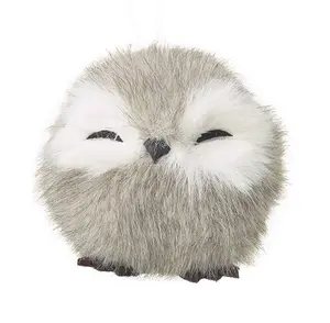 7cm Fluffy Grey Owl Christmas Decoration