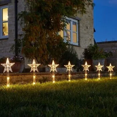 8 Warm White LED Christmas Star Stakes