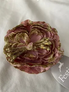 8cm Blush Pink Clip on Flower with Gold Beads - image 2