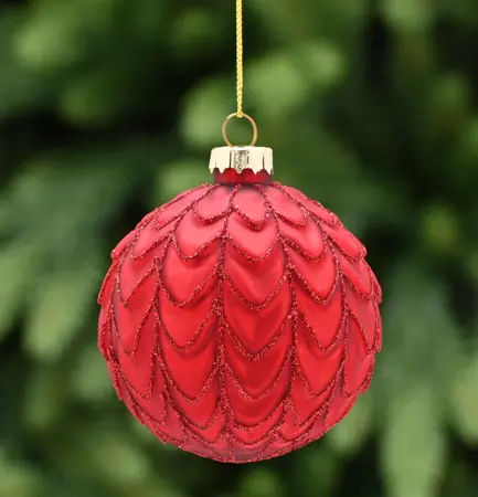 8cm Matt Dark Red Textured Glass Ball with Glitter