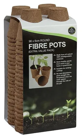 96 6cm Round Fibre Pots (Extra Value Pack)