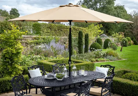 Amalfi 6 Seat Oval Dining Set with Parasol & Base - image 1