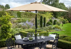 Amalfi 6 Seat Oval Dining Set with Parasol & Base