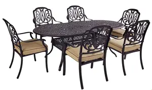 Amalfi 6 Seat Oval Dining Set with Parasol & Base - image 2