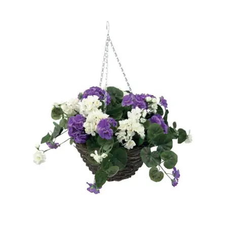 Artificial Purple & White Geranium Hanging Basket 30cm