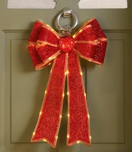 Battery Operated Lit Red Bow 40 x 60cm