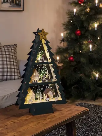 Battery Operated Wooden Christmas Tree 10 warm white LED. Tim.6H2xAA&USB - image 2