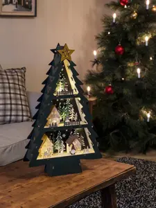 Battery Operated Wooden Christmas Tree 10 warm white LED. Tim.6H2xAA&USB - image 2
