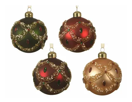 Bauble Glass Matt Diamond,Bead,Glitter 4 Assorted Colours