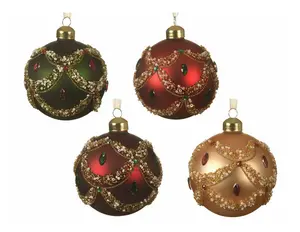Bauble Glass Matt Diamond,Bead,Glitter 4 Assorted Colours