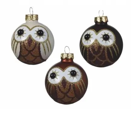 Bauble glass owl 3col ass