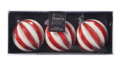 Bauble Glass Red-White Rib, Glitter Rim - image 1