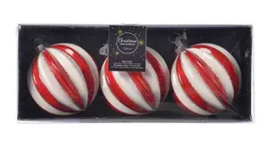Bauble Glass Red-White Rib, Glitter Rim - image 1