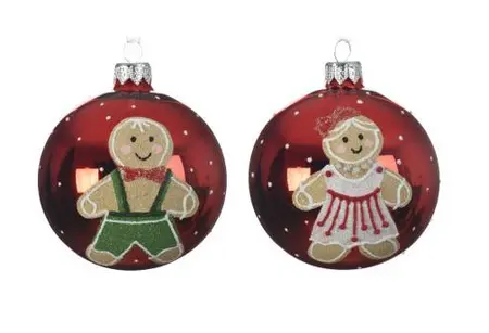 Bauble Glass Shiny Gingerbread Boy, Girl 2 Assorted