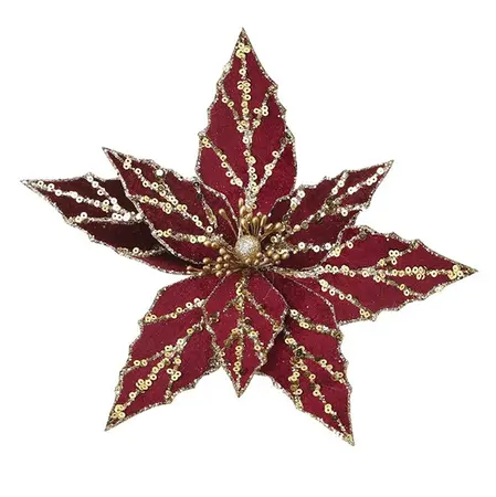 BURGANDY & GOLD SEQUIN POINSETTIA FLOWER