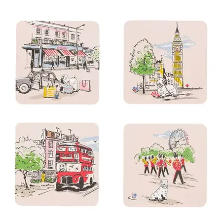 Cath Kidson Billie Goes To Town 4 Pack Cork Back Coasters - image 1