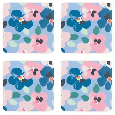 Ck Painted Pansies Blue 4Pk Cork Back Coas - image 1