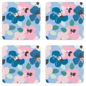 Ck Painted Pansies Blue 4Pk Cork Back Coas - image 1