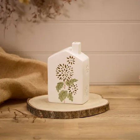 Ceramic Chimney House With Cut Out Flower Detail Led - image 1