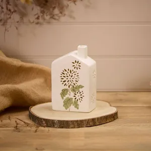 Ceramic Chimney House With Cut Out Flower Detail Led - image 1
