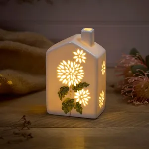 Ceramic Chimney House With Cut Out Flower Detail Led - image 2