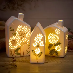 Ceramic Chimney House With Cut Out Flower Detail Led - image 3