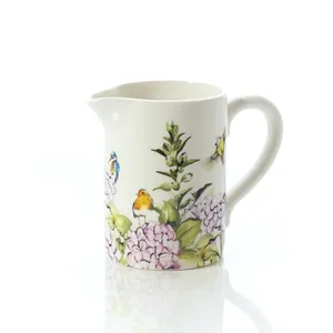 Ceramic Floral Feathered Bird Jug Full Wrap