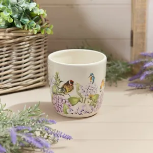 Ceramic Floral Feathered Bird Plant Pot Full Wrap - image 2