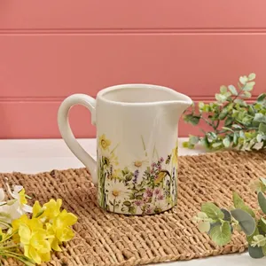 CERAMIC FLORAL FLOWERS AND BEE JUG FULL WRAP - image 1