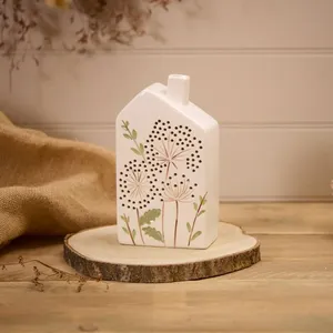 Ceramic Irregular Chimney House With Cut Out Flower Detail Led - image 1