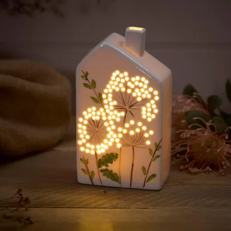 Ceramic Irregular Chimney House With Cut Out Flower Detail Led - image 2