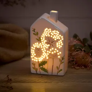 Ceramic Irregular Chimney House With Cut Out Flower Detail Led - image 2