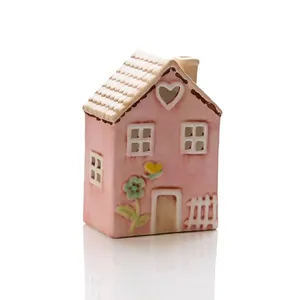 Ceramic Pink House With Embossed Flower Painted Tea Light Holder - image 1
