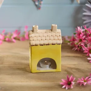 Ceramic Yellow House With Embossed Flower Painted Tea Light Holder - image 2